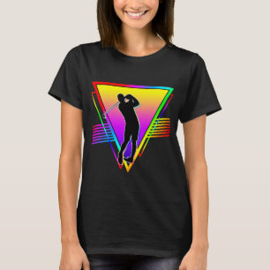 Camiseta Retro Colorida Jogador de Golfe do Arco-Íris Vinta