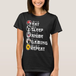 Camiseta Retro Comer Dormir Anime Jogos Repetir Kawaii Anim