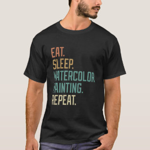 Camiseta Retro Comer Sleep Aquarela Pintura Repetir Vintage