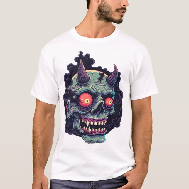 Camiseta Retro Comic Style Monster Skull (Frente)