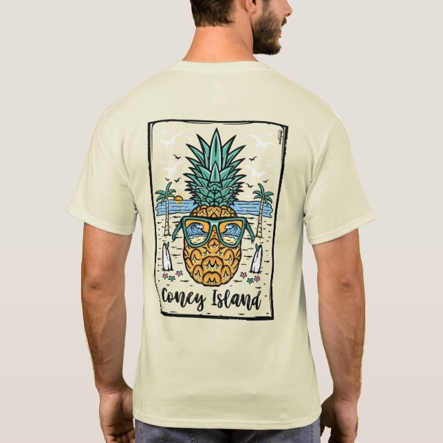 Camiseta Retro Coney Island Beach trabalho de arte em ambos (Verso)
