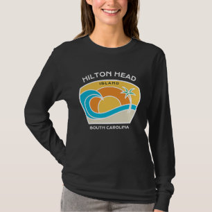 Camiseta Retro Cool Ilha Hilton Head SC Praia Palmeira O