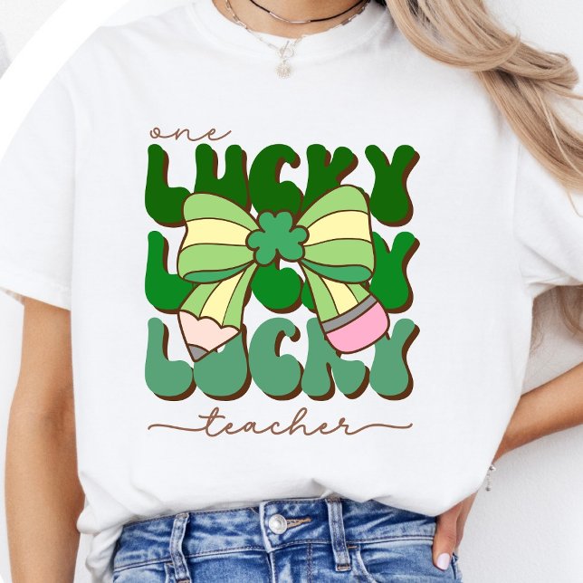 Camiseta Retro Coquette One Lucky Teacher St. Patrick’s Day (Criador carregado)