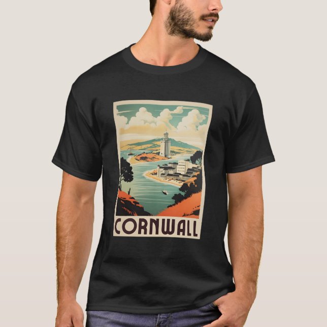 Camiseta Retro Cornwall Poster Reino Unido Cornwall (Frente)