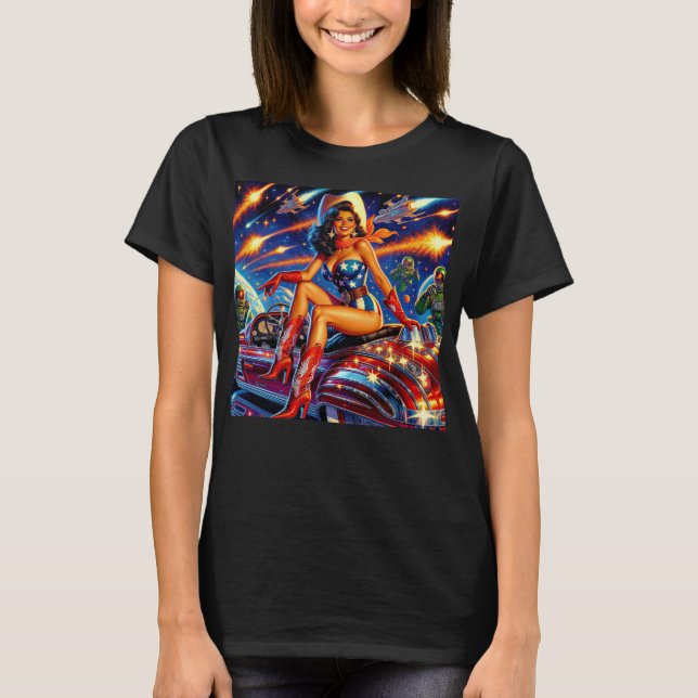Camiseta Retro Cowgirl Pin-Up (Frente)