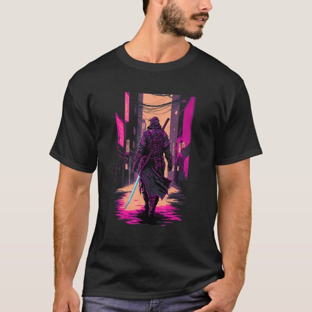 Camiseta Retro Cyberpunk Samurai Japonês Vaporwave Aesthet (Frente)