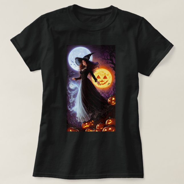 Camiseta Retro da Bruxa de Halloween (Frente do Design)
