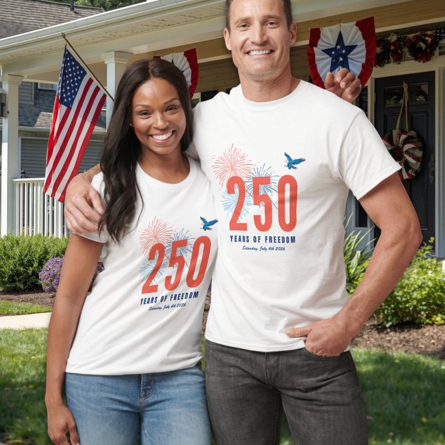 Camiseta Retro da Liberdade do 250º Aniversário da (America 250th Anniversary Retro Freedom T-Shirt
)