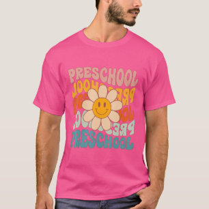 Camiseta Retro Daisy Groovy Colorida Professora Pré-escolar