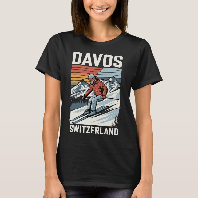 Camiseta Retro Davos Suiça Ski Resort (Frente)