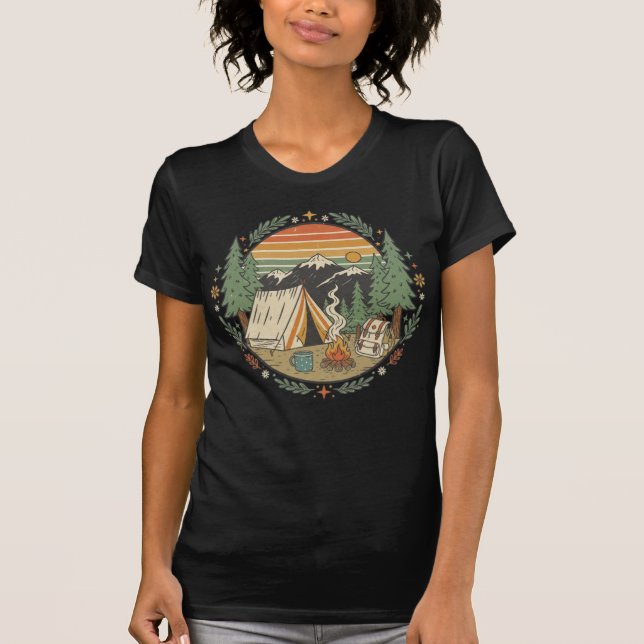 Camiseta Retro de Acampamento na Montanha com Tend (Frente)