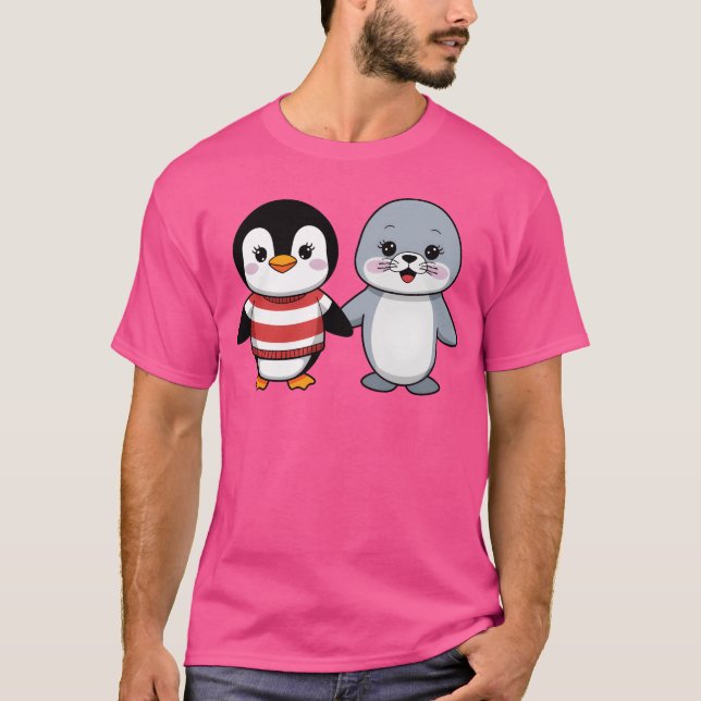 Camiseta Retro de Amigos de Pinguim e Selo (Frente)