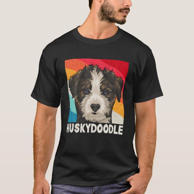 Camiseta Retro de Arte de Huskydoodle Siberiano, Cute, Rouc (Frente)