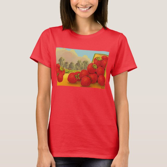 Camiseta Retro de Arte de Morango (Frente)