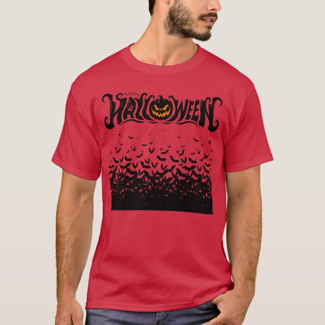 Camiseta Retrô de Bat Feliz Halloween (Frente)