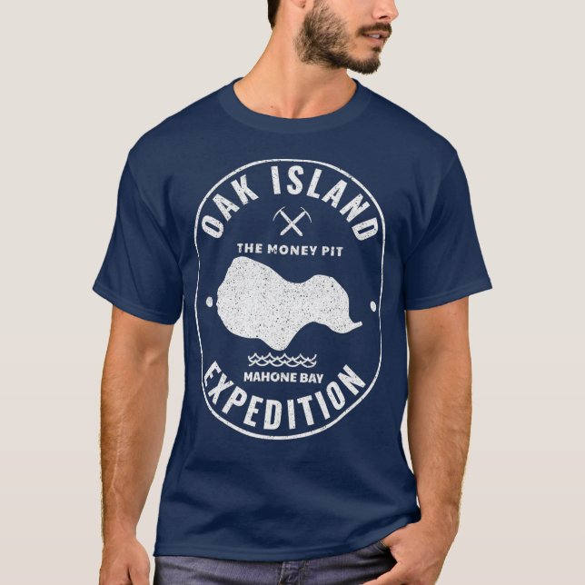 Camiseta Retro de caça ao tesouro da expedição de Oak Islan (Frente)