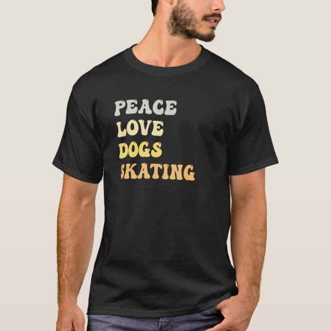 Camiseta Retrô de Cachorros de Paz de Skating (Frente)
