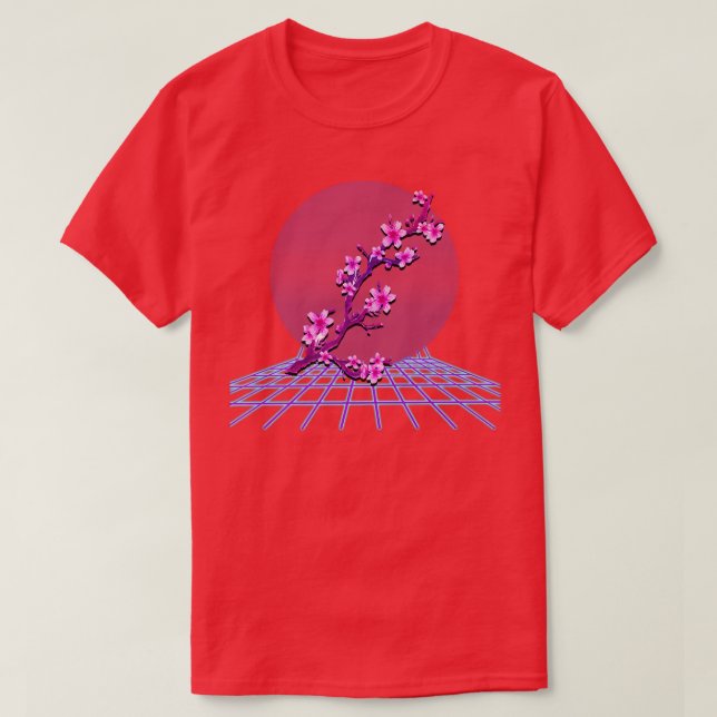 Camiseta Retro de Cereja com Flor de Sakura Puro Japonês (Frente do Design)