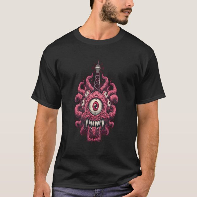 Camiseta Retro de Ficção Científica Monstro do Con (Frente)