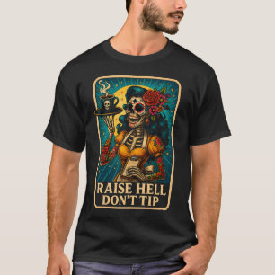 Camiseta Retrô de Garçonete Skeleton para Raise Hell