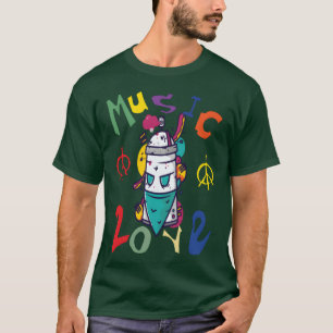Camiseta retro de paz e amor musical