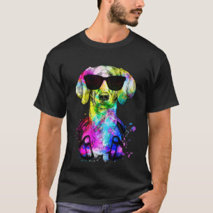 Camiseta Retrô de Pop Weimaraner com Fones de ouvido