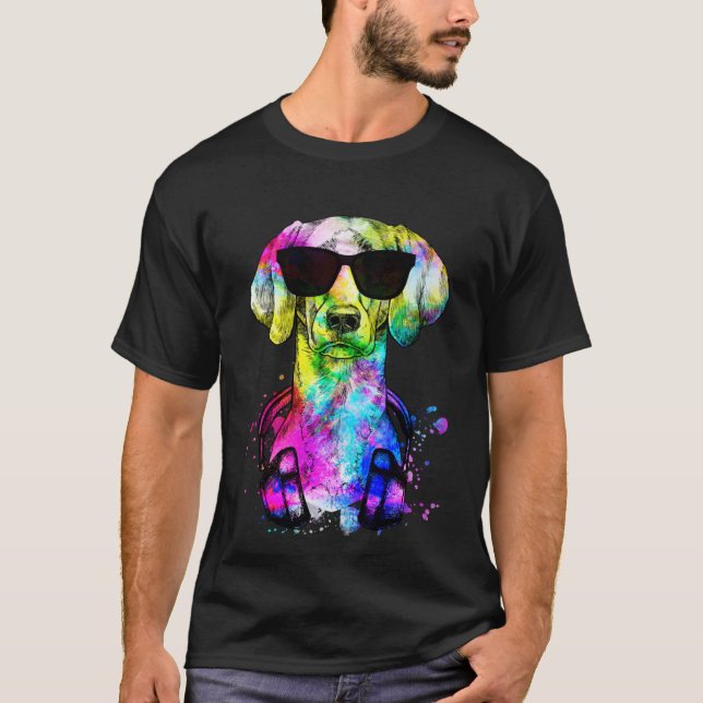 Camiseta Retrô de Pop Weimaraner com Fones de ouvido (Frente)
