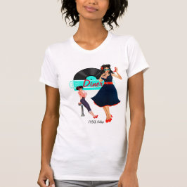 Camiseta Retro de verificação preto e branco do chá de jant