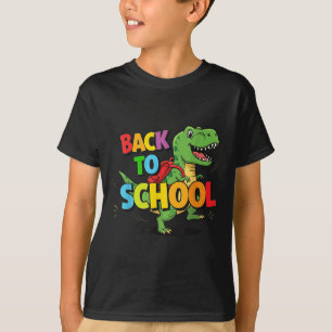 Camiseta Retro De Volta À Escola Engraçado Dinossauro Carto