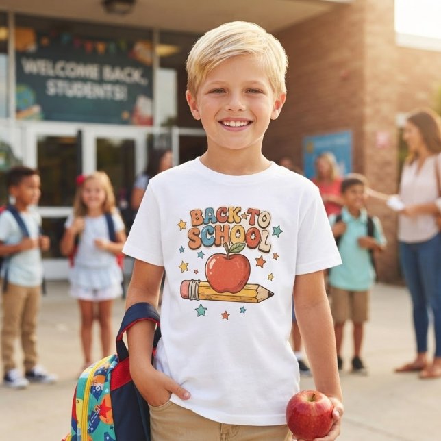 Camiseta Retro. De volta à escola. Fofo. Colorido.  (Criador carregado)