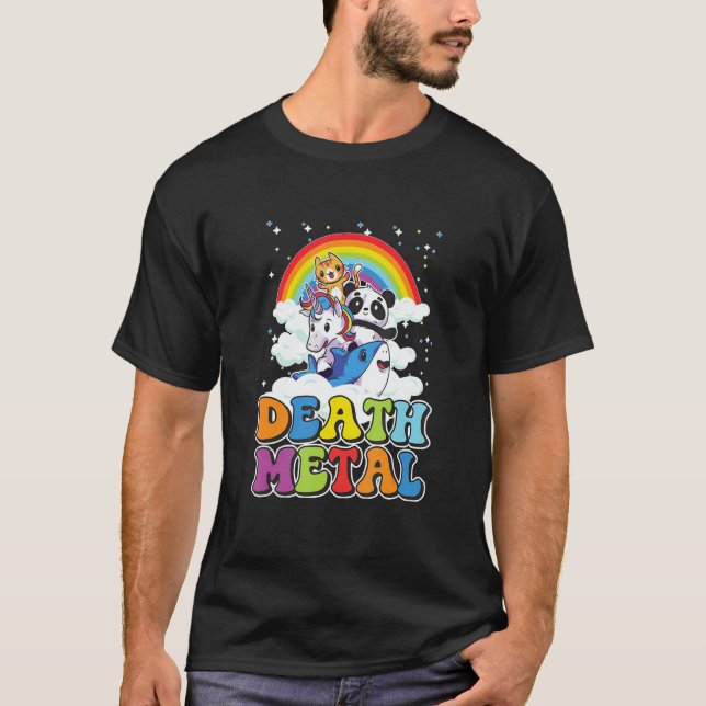 Camiseta Retro Death Metal Cat Rainbow (Frente)