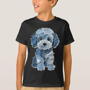 Camiseta Retro Denim Dog Patch, Engraçado Shabby Blue Jean 
