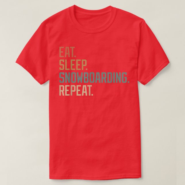 Camiseta Retro Design Eat Sleep Snowboarding Repeat Vintage (Frente do Design)