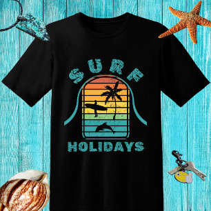 Camiseta Retro design "Feriados do Surf" com surfista e pal