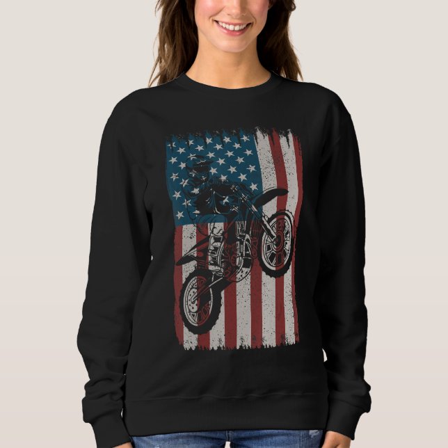 Camiseta Retro Dirt Bike American Flag Motocross Biker 4th  (Frente)