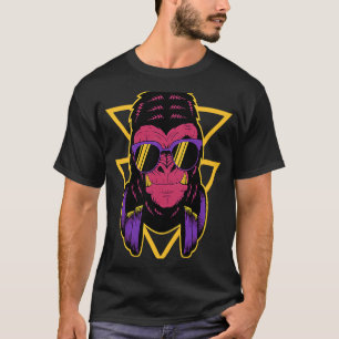Camiseta Retro DJ Gorilla com Fones de ouvido Macaco Silver