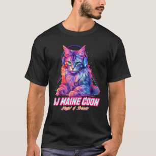 Camiseta Retro DJ Maine Coon Cat Fones de ouvido Música Chi