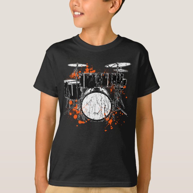 Camiseta Retro Drum Set Music Drummer (Frente)
