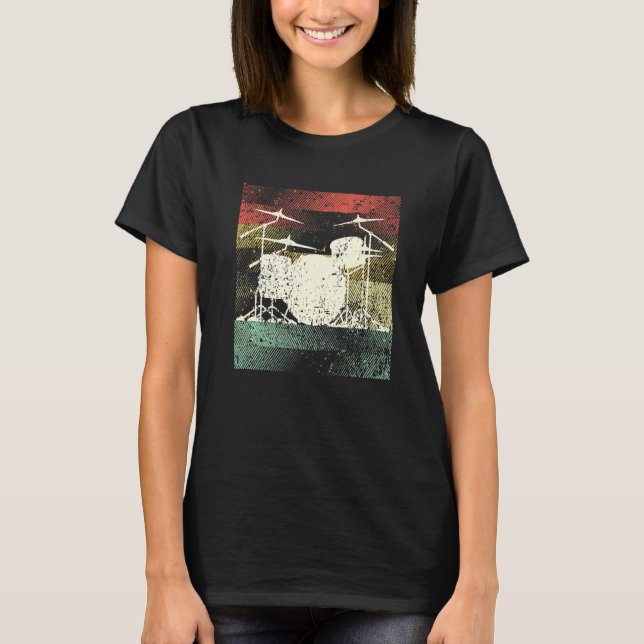 Camiseta Retro Drummer Design Drum Set Drum Kit Drumming Pr (Frente)