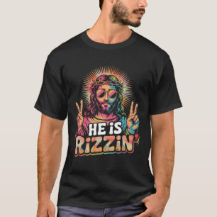 Camiseta Retro Ele Está Rizzin Jesus Tem Rizzen Sinal de Pa