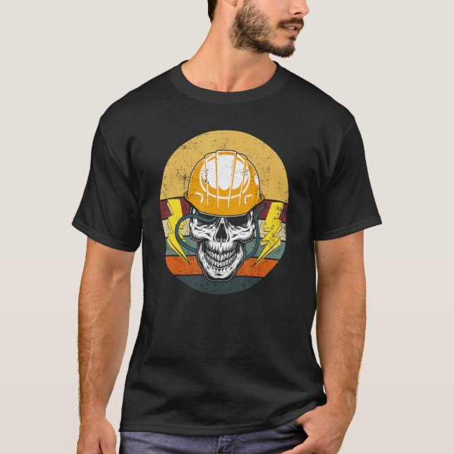 Camiseta Retro Electrician Skull Electrical Engineer Vintag (Frente)