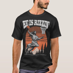Camiseta Retro Engraçado Ele É Rizzie Páscoa Cristã Brincan