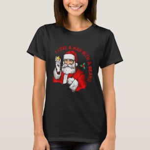 Camiseta Retro Eu Amo Um Homem Com Barba Papai Noel Bonito 