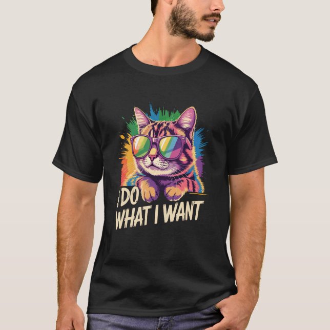 Camiseta Retro eu faço o que eu quero gato com óculos de so (Frente)