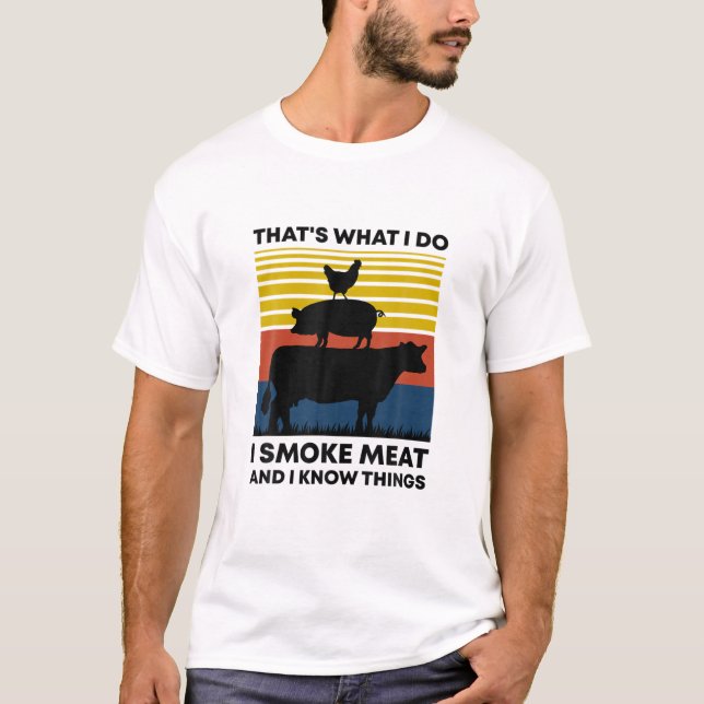 Camiseta Retro Eu Fumo Carne E Sei Coisas Engraçadas CHURRA (Frente)
