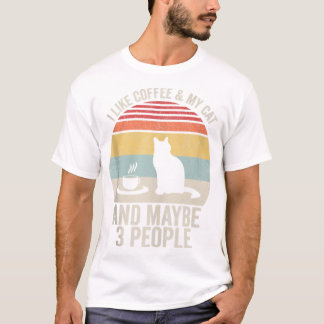 Camiseta Retro Eu Gosto De Café Meu Gato E Talvez 3 Pessoas
