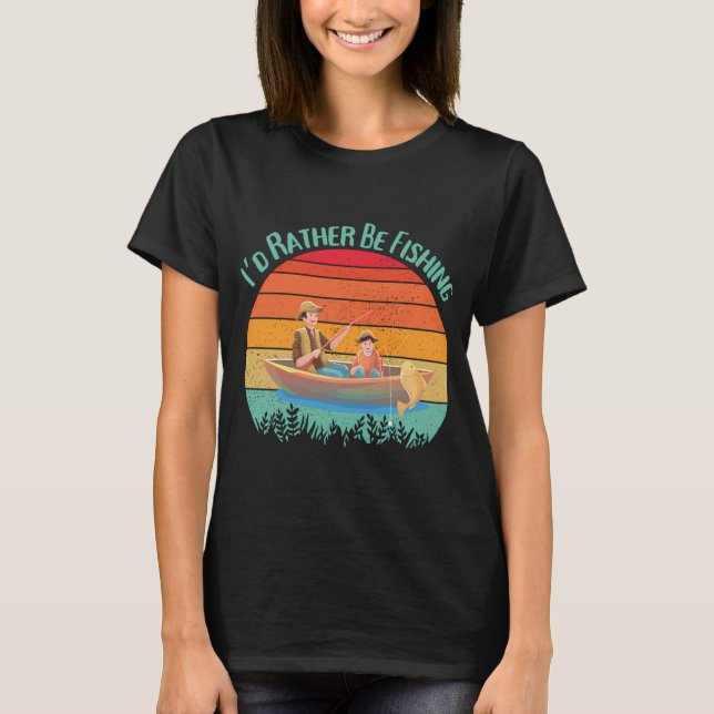 Camiseta Retro Eu Preferiria Estar Pescando (Frente)