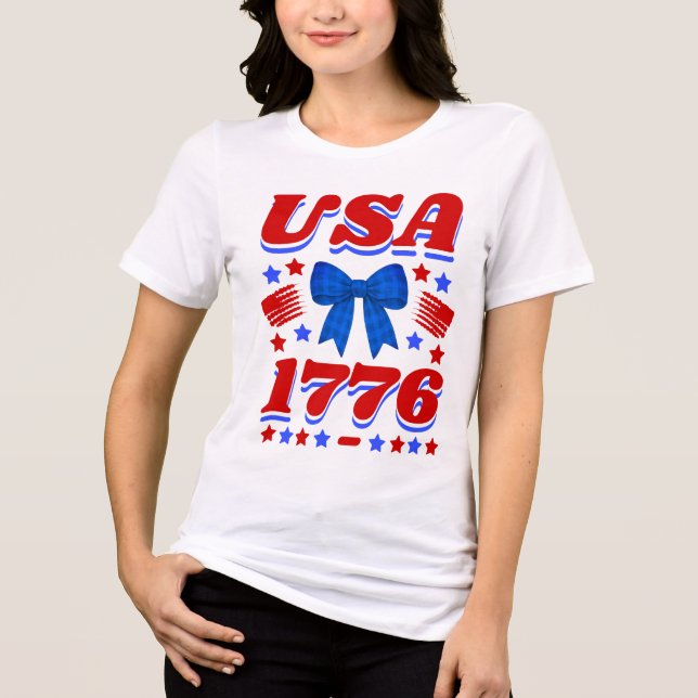 Camiseta Retro EUA 1776 Laço Xadrez Azul (Frente)