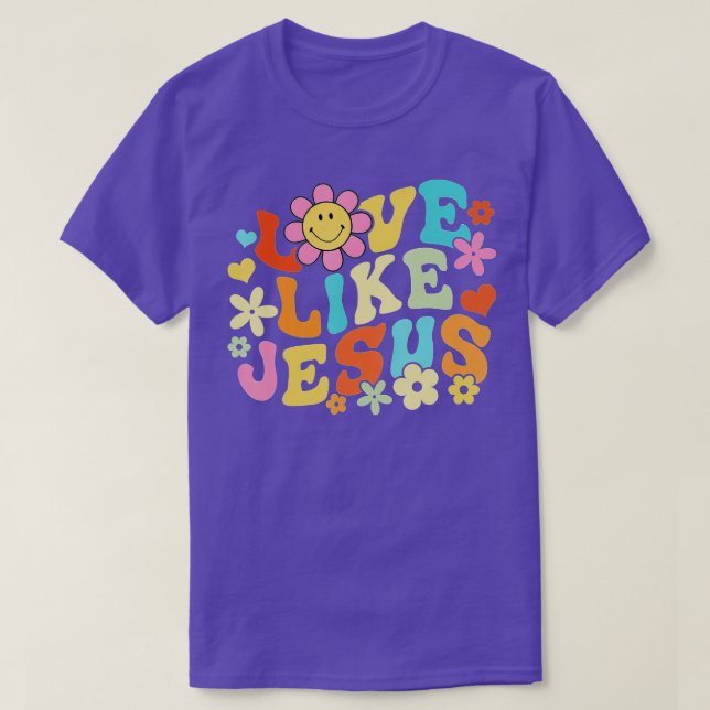Camiseta Retro Face Love Like Jesus Boho Flowers (Frente do Design)