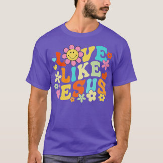 Camiseta Retro Face Love Like Jesus Boho Flowers